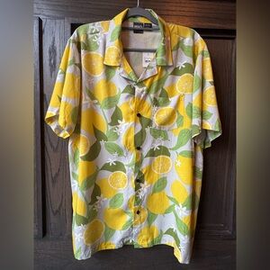 MAD Engine Yellow and Green Lemon Print Shirt XL
